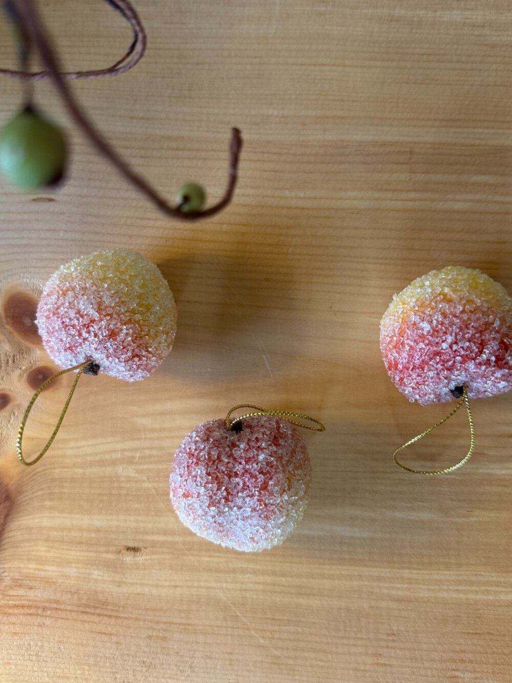 Vintage Sugared Peach Ornaments Set of 3 Retro Holiday Fruit Home Decor #5